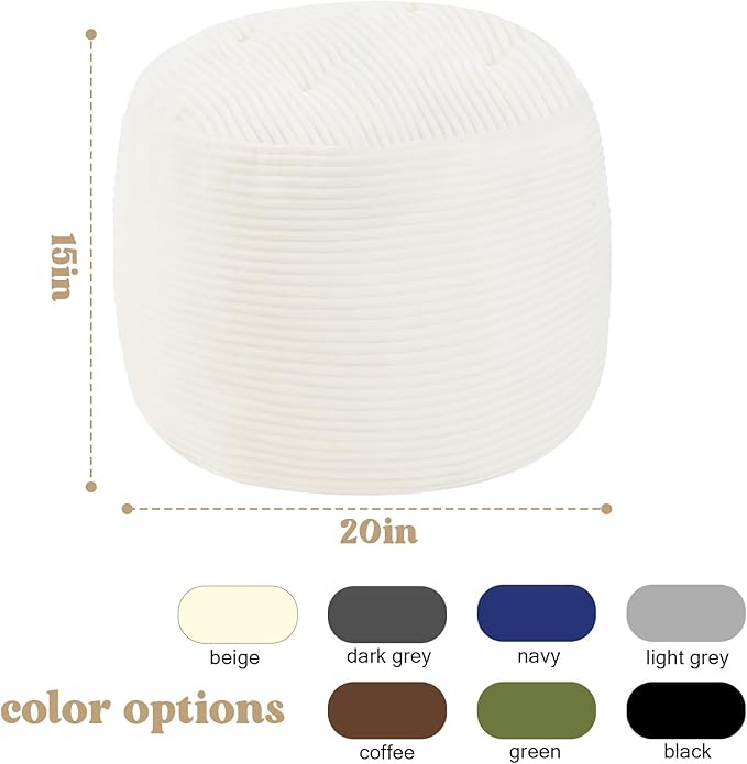 MeMoreCool Round Pouf Ottoman – Beige Corduroy Footrest - Image 3