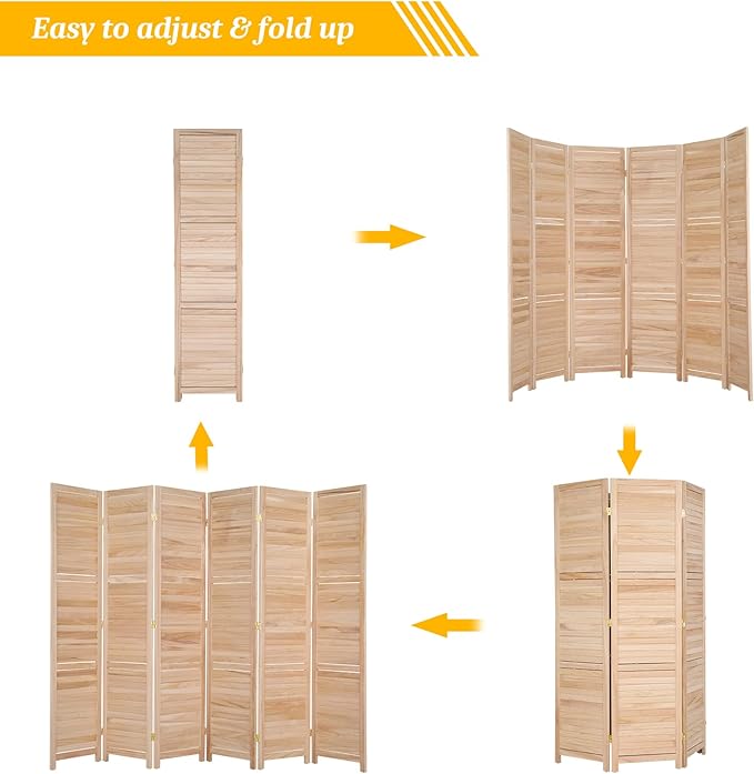 Bonnlo Wood Room Divider Privacy Screen, 5.9 Ft Tall Folding Partition Wall - Image 3
