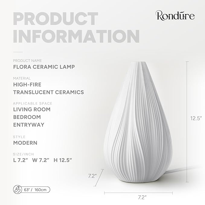 RONDURE 12.5" Modern Ceramic Table Lamp, Fully Dimmable Modern Bedside Lamps - Image 3