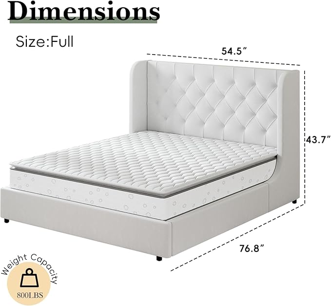 HOMBCK Full Size Bed Frame, Velvet Tufted, Curved Wingback Design, Wooden Slats - Image 2