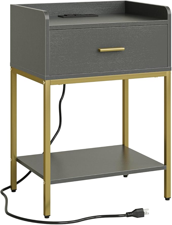 Masupu Nightstand with Charging Station, 3-Tier Modern Bedside Night Stand with - Image 8