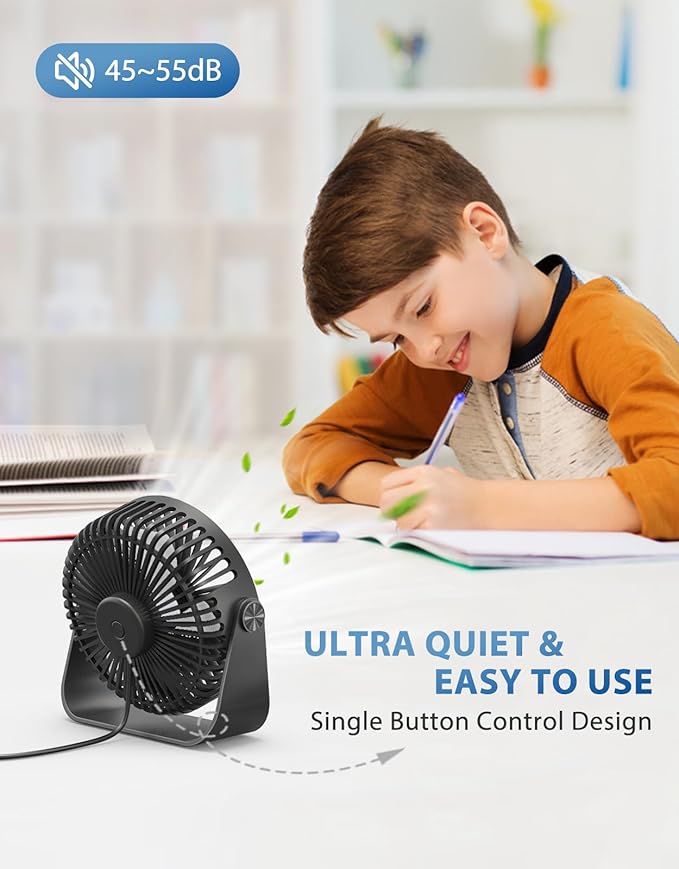 TriPole USB Desk Fan Portable Mini Fan Powerful 3 Speeds Wind Personal Desktop - Image 2
