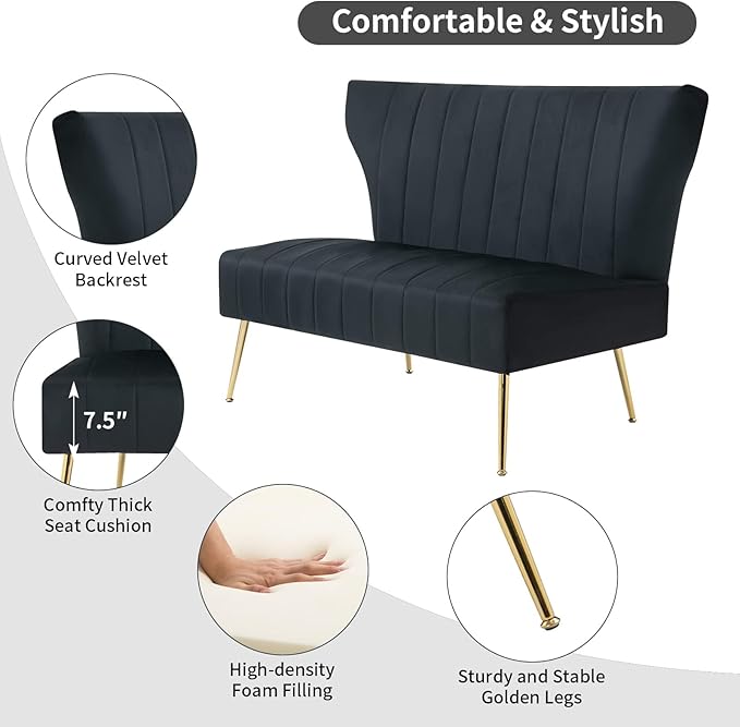 50’’ Armless Loveseat Sofa, Comfy Upholstered Velet Small Couch Sofa - Image 3