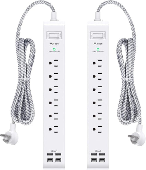 2 Pack Power Strip Surge Protector, 6 Outlets 4 USB Ports 5Ft Long Extension by Mifaso