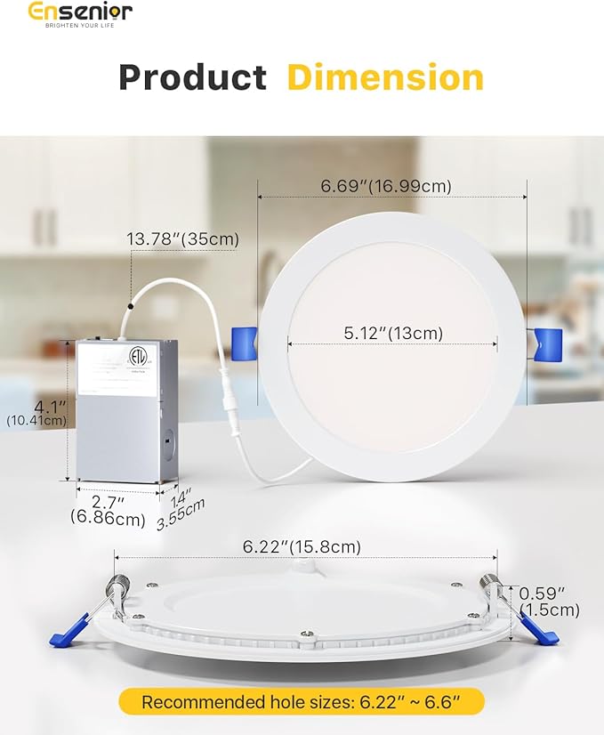 Ensenior 12 Pack 6 Inch LED Recessed Ceiling Light, 5000K Daylight, 1050LM 12W - Image 5