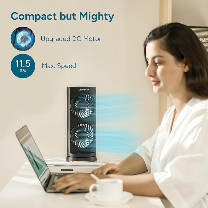 Dr. Prepare Tower Fan Oscillating Fan, Portable Desk Fan - Image 2