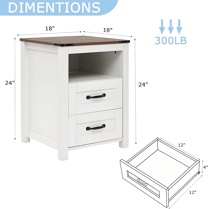 White Rustic Night Stand, Farmhouse End Table, Modern Bedside Table - Image 2
