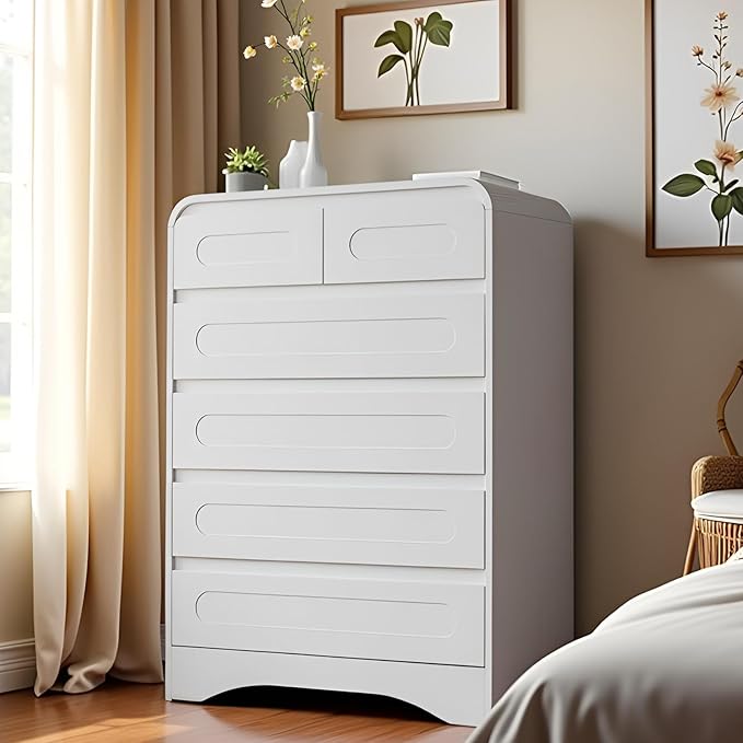 Dresser for Bedroom with 6 Drawers, Wood Closet Clothes Storage Dressers by SOLACEFURNITURE