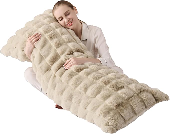 Luxury Shaggy Faux Fur Body Pillow, Fluffy Bed Pillows by Unknown