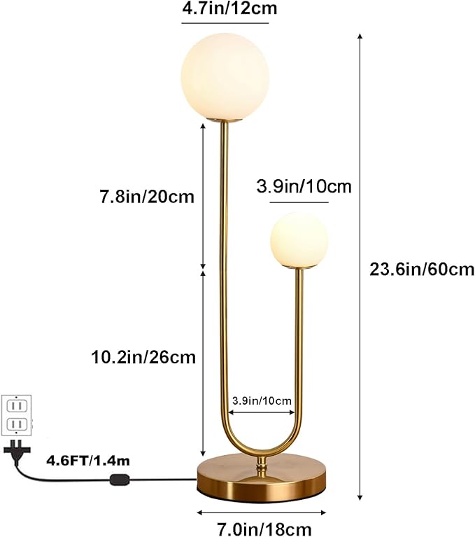 Mid Century Gold Globe Table Lamp Modern U-Shape 2-Light Desk Table Light - Image 5