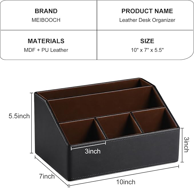 MEIBOOCH PU Leather Desk Organizer, Luxury Remote Control Holder - Image 4