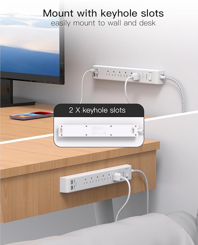 2 Pack Power Strip Surge Protector, 6 Outlets 4 USB Ports 5Ft Long Extension - Image 5