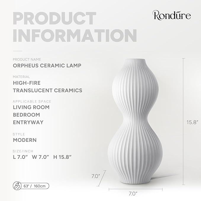 RONDURE 15.8" Modern Ceramic Table Lamp, Fully Dimmable Modern Bedside Lamps - Image 3