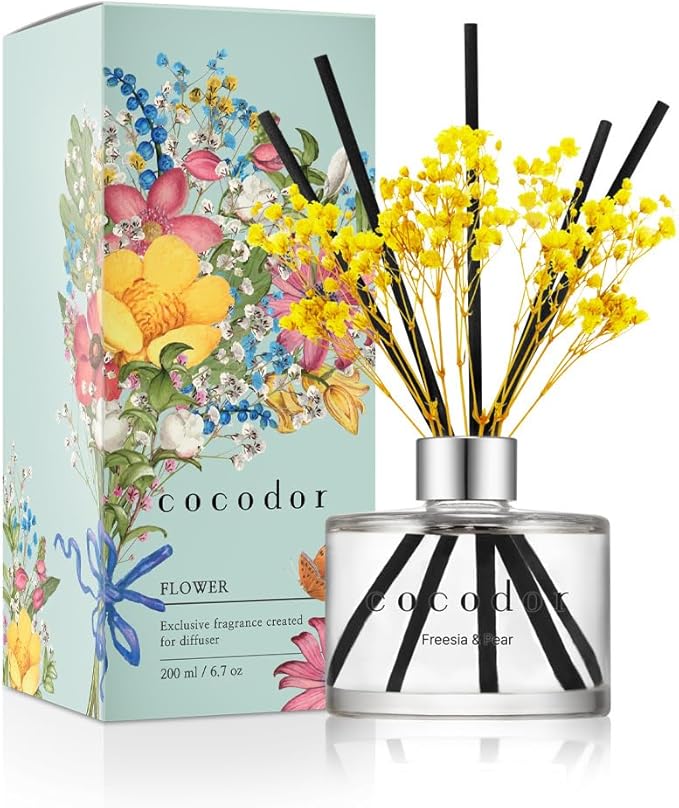 COCODOR Preserved Flower Reed Diffuser/Freesia&Pear/6.7oz/1Pack / Home by Cocodor