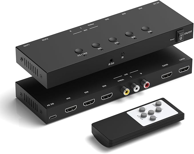 RuiPuo 4In to 2Out HDMI/AV Switch RCA to 2Port HDMI Converter by RuiPuo