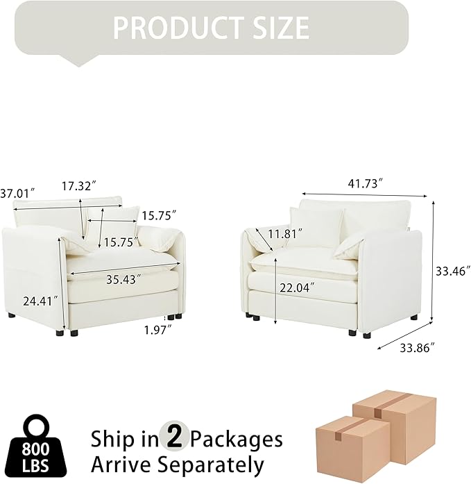 KEIKI Oversized Accent Chair Set of 2, Comfy Chenille Upholstered Armchairs - Image 2