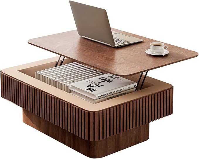 Lift Coffee Table with Storage & Adjustable Height, Solid Wood Coffee Table by FGXJY