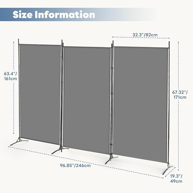 DUMOS 3 Panel Partition Room Divider, 6 Ft Tall Folding Privacy Screen - Image 3