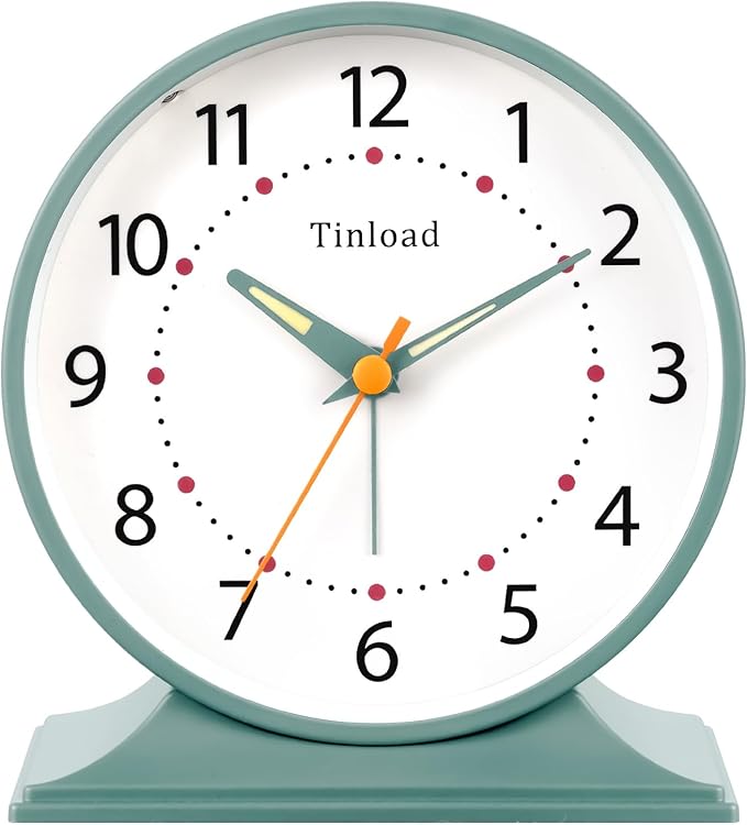 4.5" Antique Retro Analog Alarm Clock, Small Silent Bedside Desk Clock by Tinload