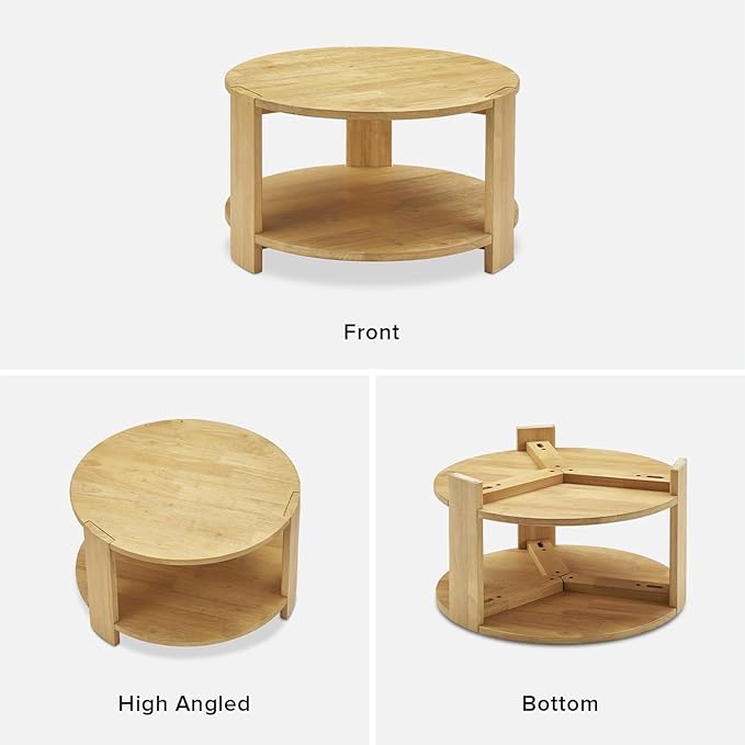 mopio Logan Solid Wood 2-Tier Round Coffee Table, Modern Farmhouse Solid - Image 7