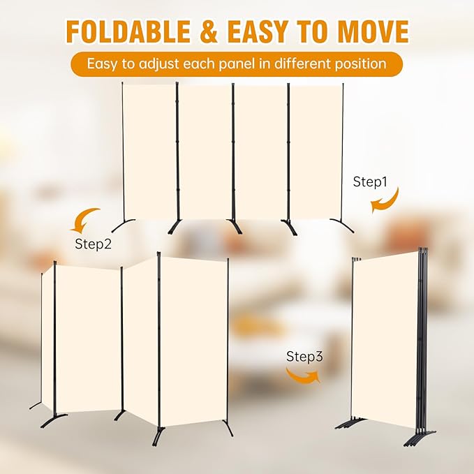 4 Panel Folding Privacy Screens, 6 FT Tall Wall Divider - Image 6