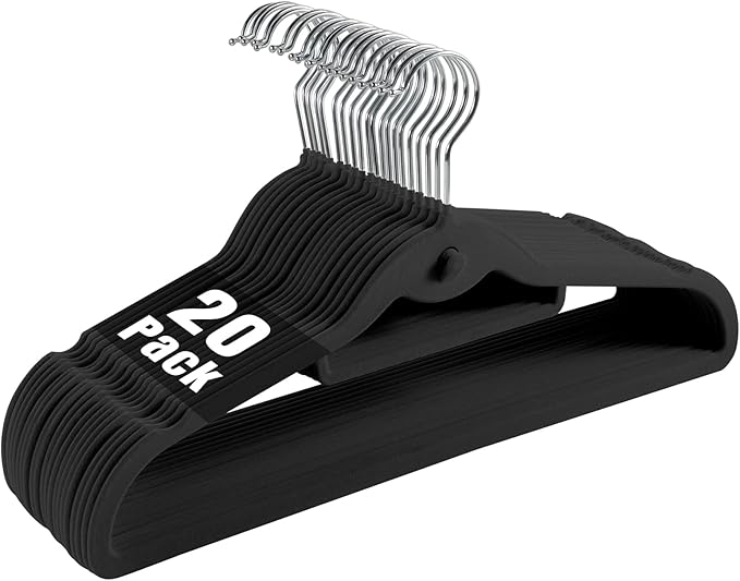Velvet Clothing Hangers Slim Stackable Non-Slip Black Suit Hanger Space Saving by JohneyRulu