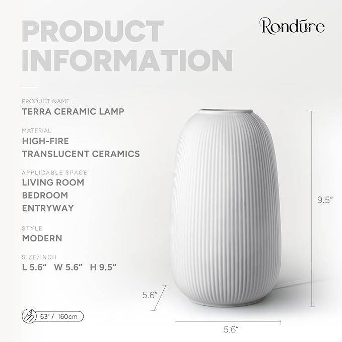 RONDURE 9.5" Modern Ceramic Table Lamp, Fully Dimmable Modern Bedside Lamps - Image 3