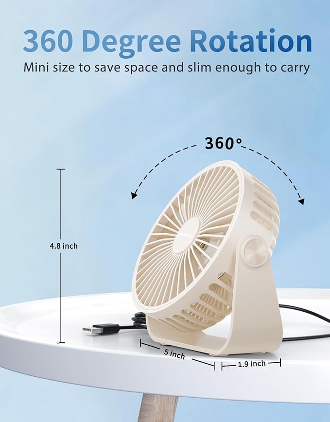 TriPole USB Desk Fan Portable Mini Fan Powerful 3 Speeds Wind Personal Desktop - Image 5