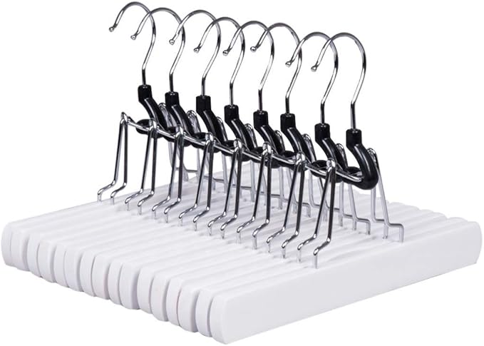 Amber Home 10 Pack White Wooden Pants Hangers, Wood Clamp Hangers by AmberHome