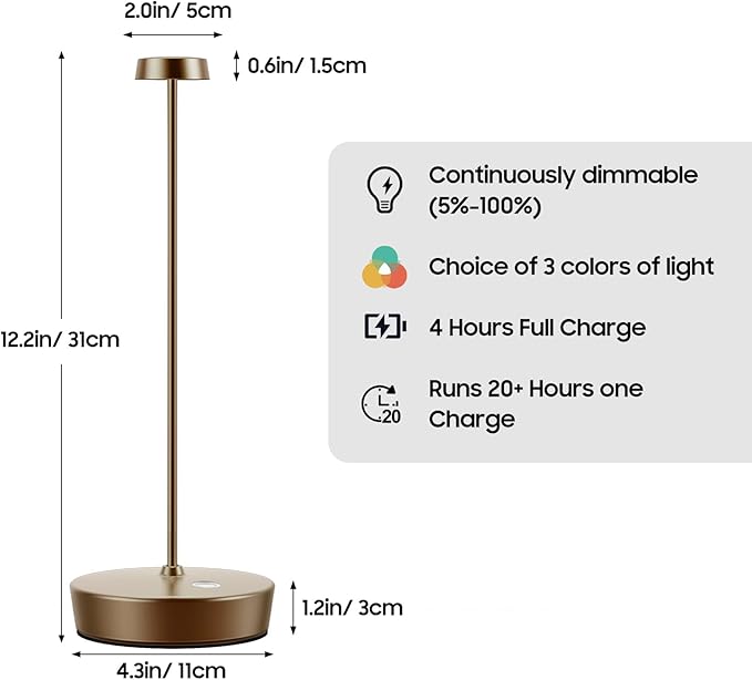 Cordless LED Table Lamp，Rechargeable Battery Desk Lamps, 3 Color Stepless - Image 5
