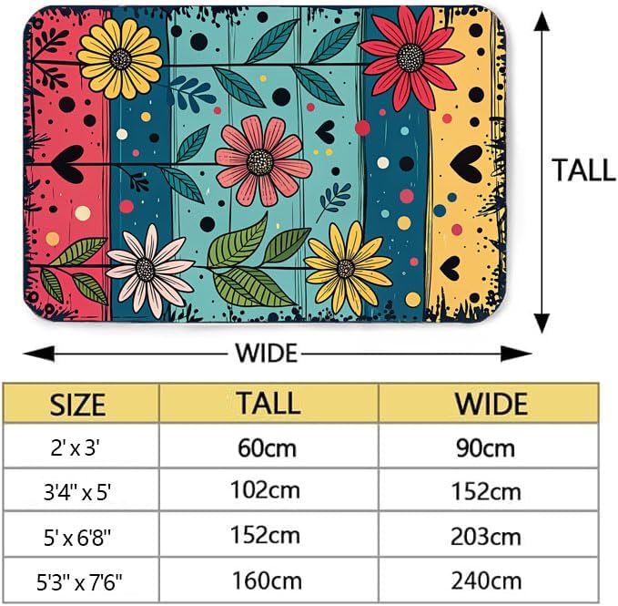 Machine Washable 3' x 5' Folk Art Print Style Area Rug, Flowers Floor mat - Image 2