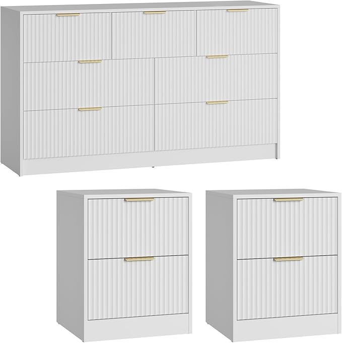 7 Drawer Dresser & Nightstand Set 3-Piece, 55” Wide Bedroom Dresser Set Night - Image 8