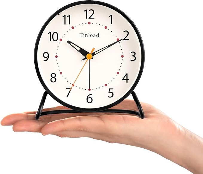 4.5" Antique Retro Analog Alarm Clock, Small Silent Desk Clock - Image 4