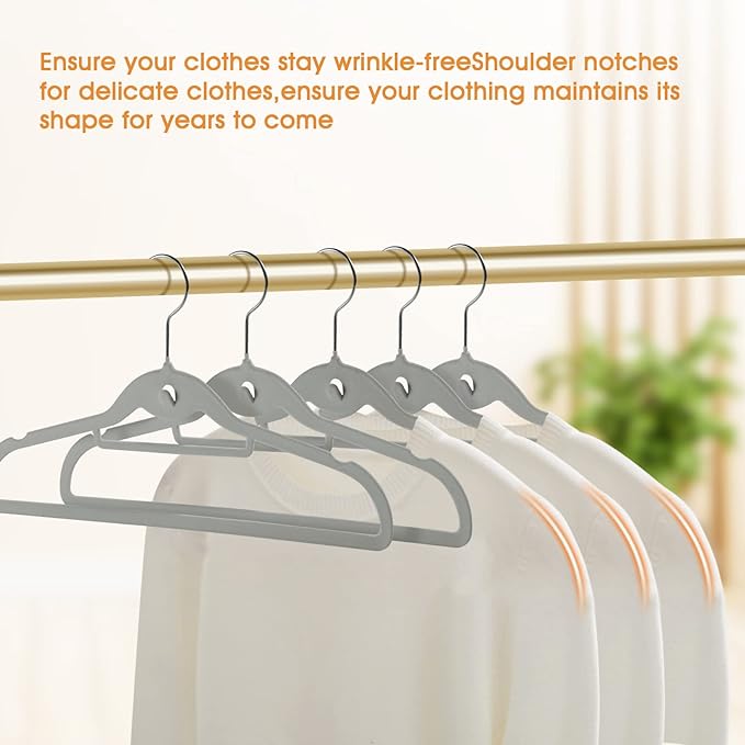 Velvet Clothing Hangers Slim Stackable Non-Slip Grey Suit Hanger Space Saving - Image 5
