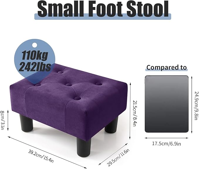 BRIAN & DANY Small Foot Stool, Velvet Foot Stools - Image 3