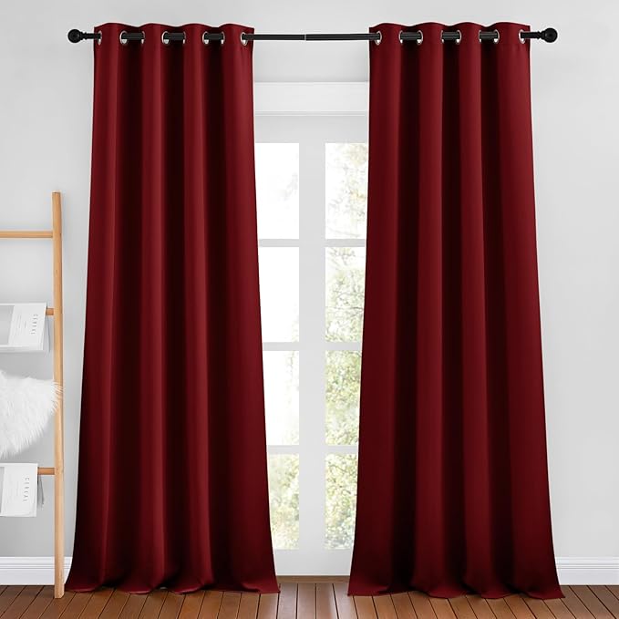 NICETOWN Burgundy Red Curtains 96 inches Long, Grommet Thermal Insulated by NICETOWN