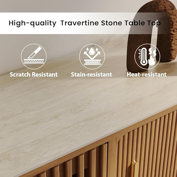 POVISON Sliding Tambour Door TV Stand, Mid Century Modern Sintered Stone TV - Image 6