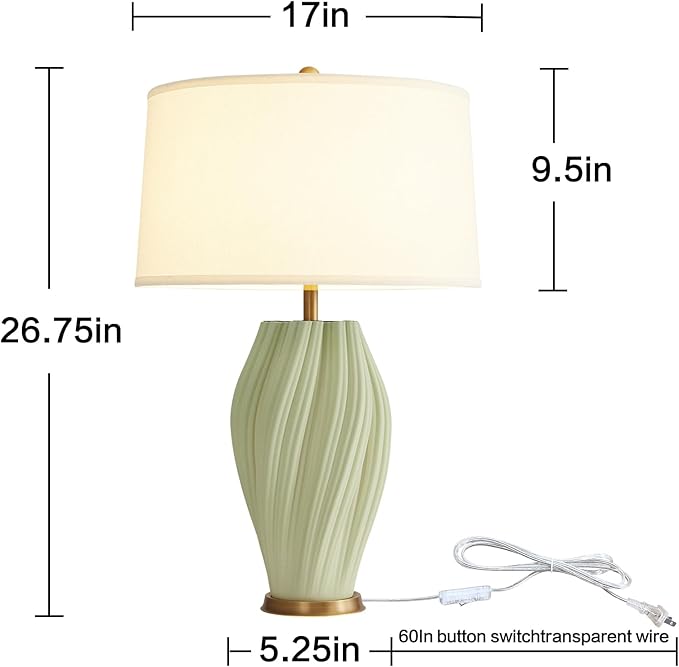 Modern Textured Ceramic Large Table Lamps 26.75", Sage Green Plug in Table Lamp - Image 8