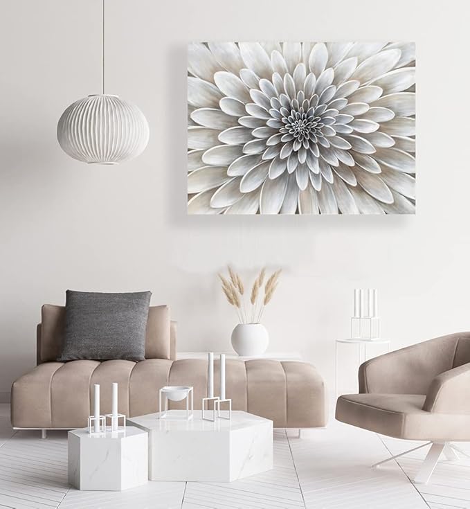 Floral Wall Art in Neutral White Color Modern Abstract Canvas Painting Large - Image 3