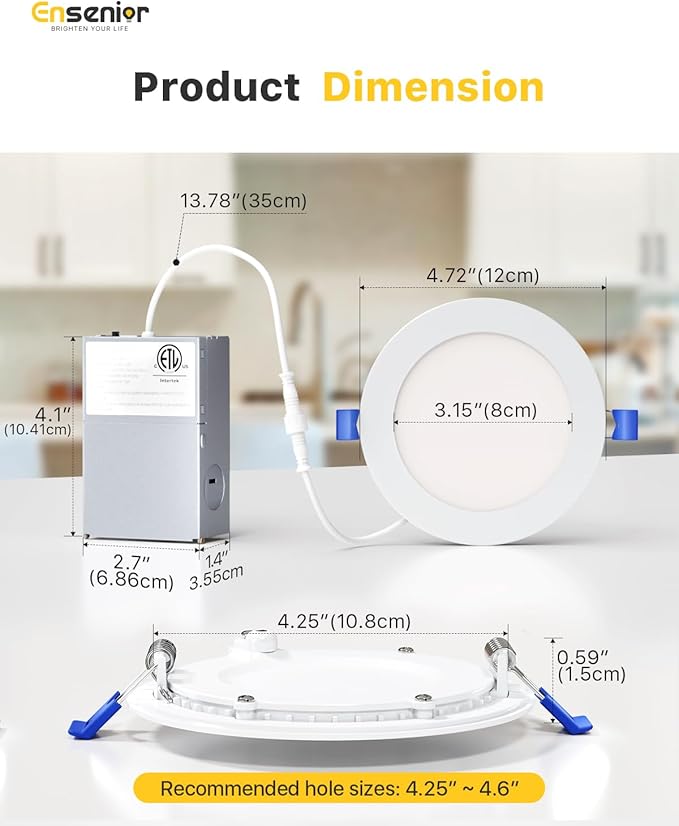 Ensenior 12 Pack 4 Inch LED Recessed Ceiling Light, 4000K Cool White, 750LM 9W - Image 5