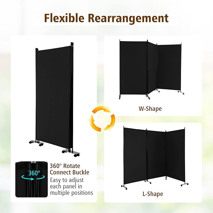 GOFLAME 3 Panel Folding Room Divider, 6FT Rolling Privacy Screen - Image 5