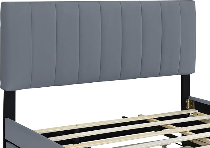 Queen Bed Frame with Trundle Bed, Velvet Upholstered Platform Bed Frame with - Image 7