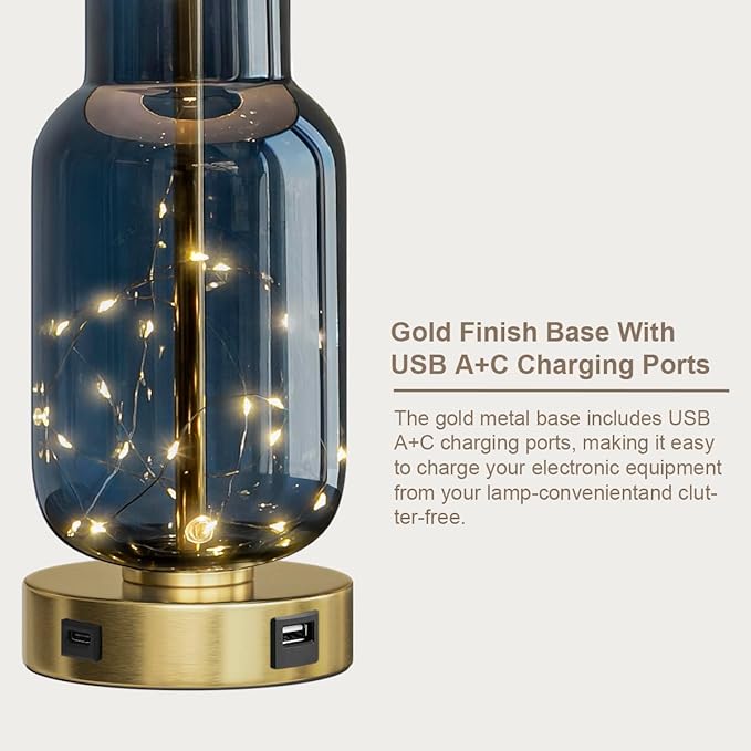 Oneach 22" Glass Table Lamps Set of 2, Nightstand Lamp - Image 6