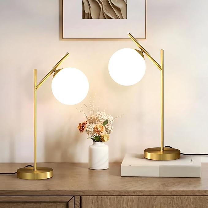 Globe Table Lamp Set of 2, Brass Glass Globe Desk Lamp - Image 7