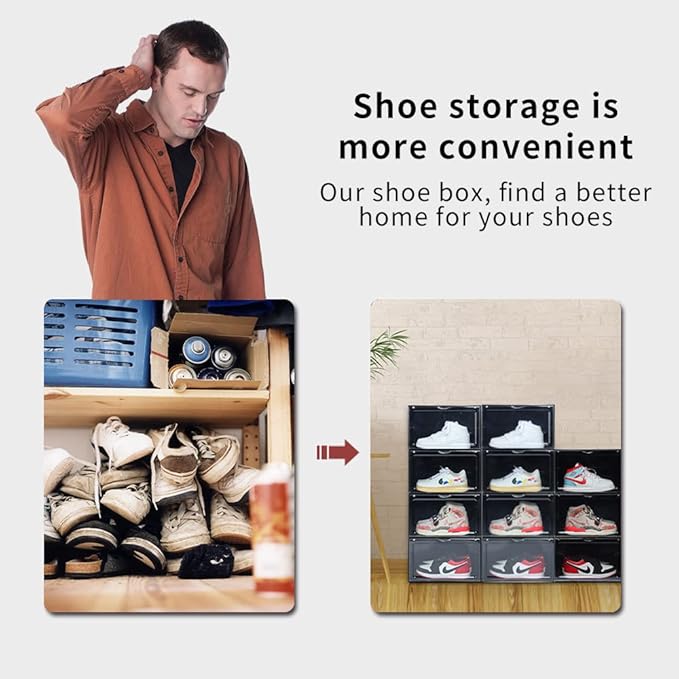 XL clear shoe storage boxes stackable, 8 Pack Large Shoe Boxes Clear Plastic - Image 7