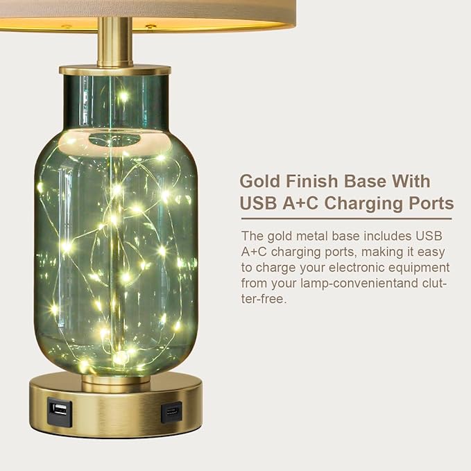 Oneach 22" Glass Table Lamps Set of 2, Nightstand Lamp - Image 7