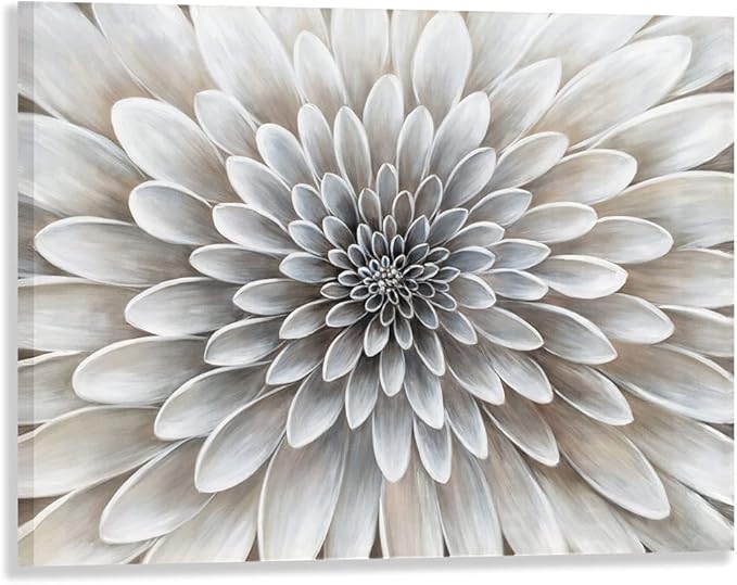 Floral Wall Art in Neutral White Color Modern Abstract Canvas Painting Large by RICHSPACE+ARTS