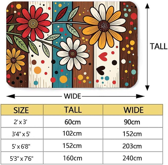 Machine Washable 5' x 7' Bohemian-Style Area Rug, Flowers Floor mat, Suitable - Image 2