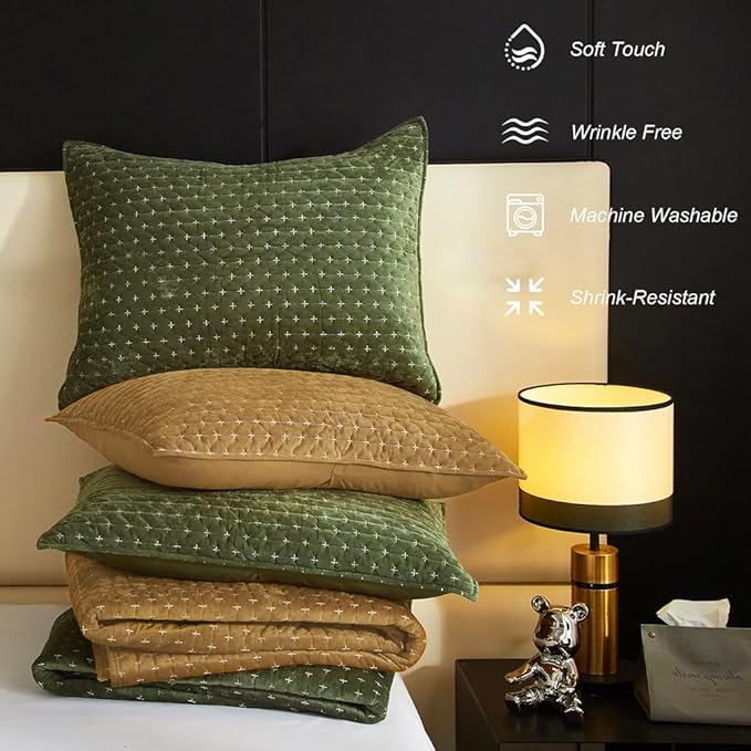 Powdion Velvet Quilt Queen, Oversized Bedspread Quilted Bedding Set, Luxurious - Image 7