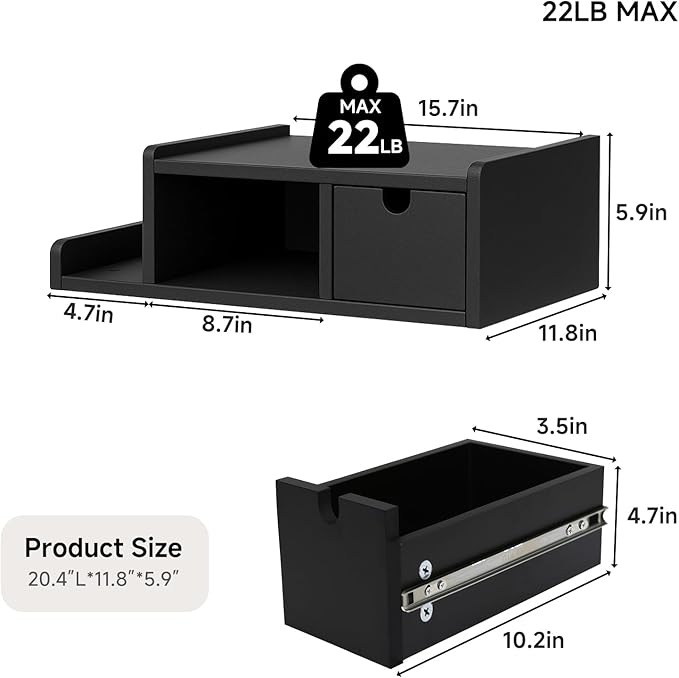 Floating Nightstand with Drawer & Shelf, Wall Mounted Bedside Table - Image 3